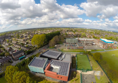 Aerial shot solar panels on school